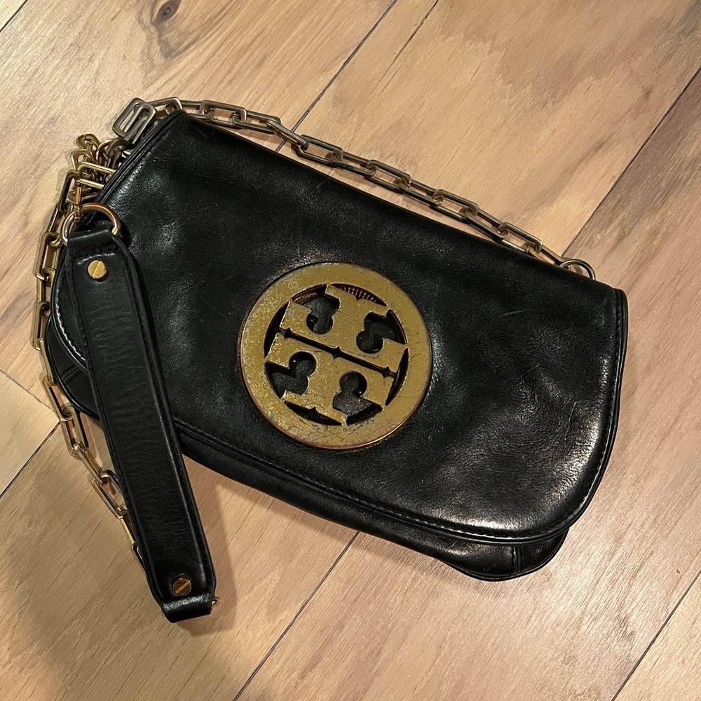 Black and gold Tory Burch handbag